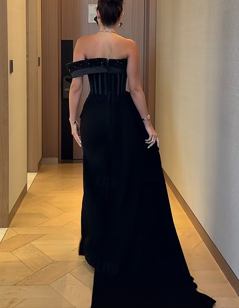 Mermaid / Trumpet Court Train Evening Gown Ball Gown with Overskirt Formal Dress Elegant Sleeveless Off Shoulder Formal Wedding Satin Stretch Crepe with Ruched Crystals Overskirt 2025 2025 - $169.99 –P3