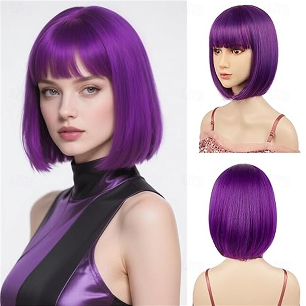 Carnival-peruukki 2026 Musta Sininen Violetti Suora Bob Lyhyt Synteettinen festivaaliperuukki Mardi Gras Paraati Cosplay-asun hiukset varten Naisten 2026 - $16.49 –P3