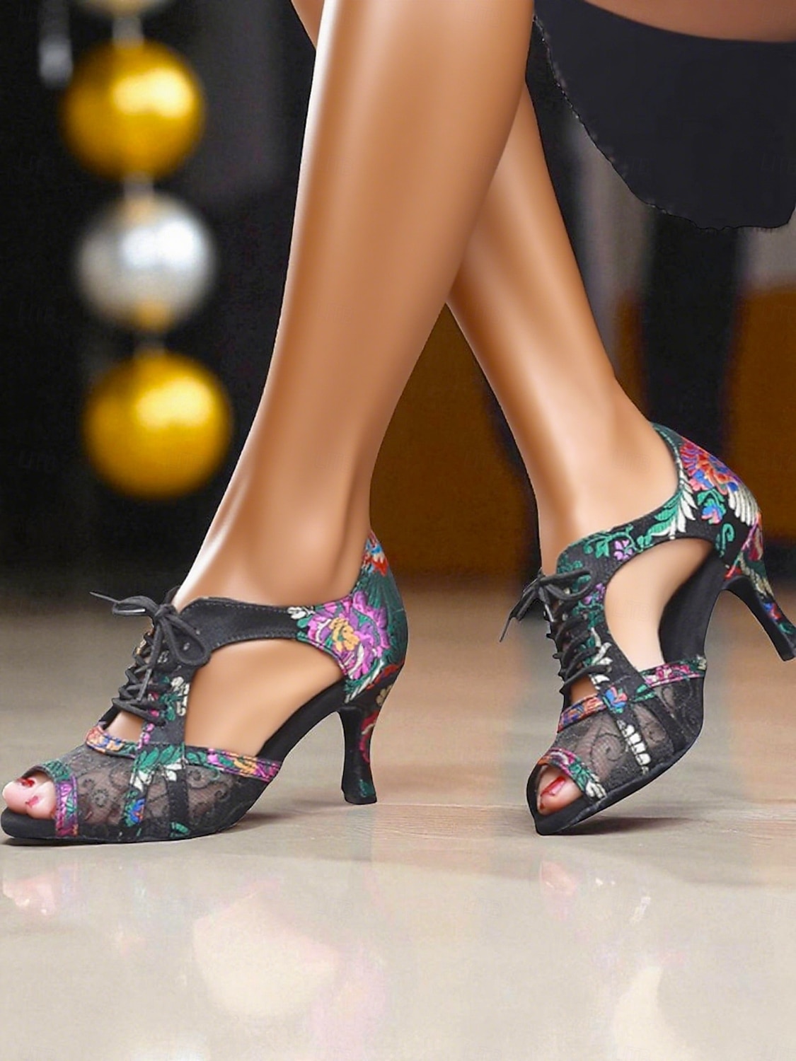 Women's Lace-Up Latin Dance Shoes with Embroidered Mesh Design - Professional Ballroom Heels for Performance and Party Wear 2025 - $59.99 –P3