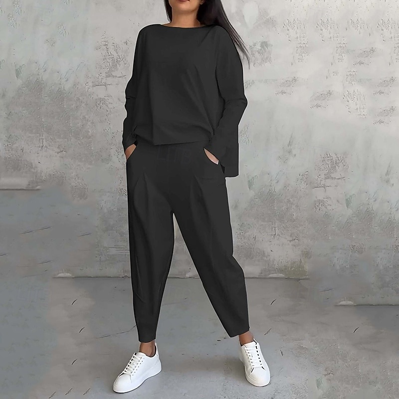 Damskie Komplety dresowe Dres 2-częściowy Stroje do salonu z kieszenią Solidne kolory Zestawy odzież Jesień Czarny Biały Siłownia Bieganie Zdatność Lekki Oddychający Długi rękaw Sport Odzież sportowa 2025 - $14.99 –P6