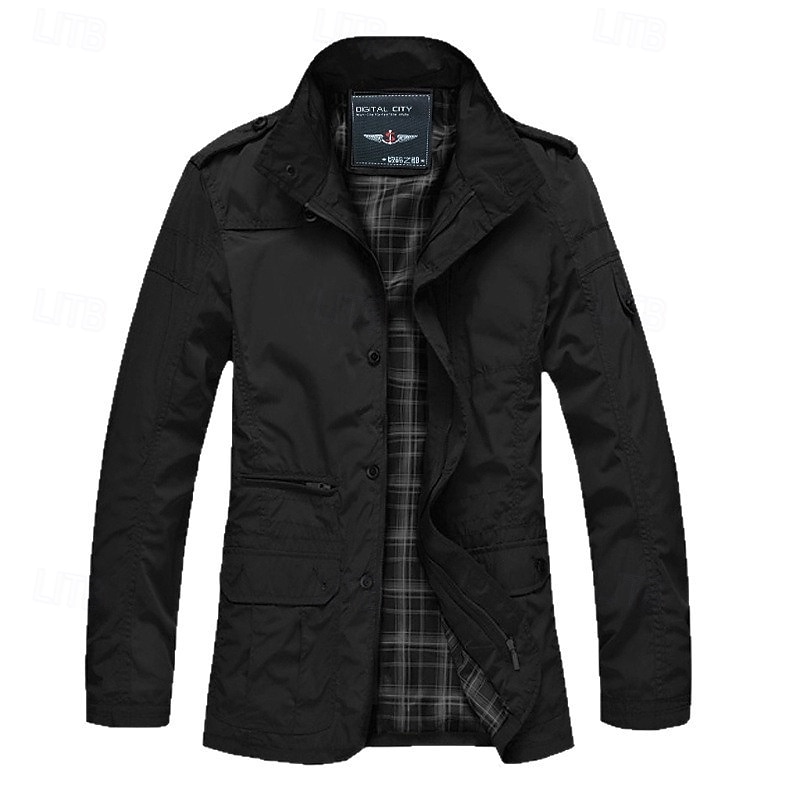 Herren Parka Trenchcoat Urlaub Täglich Herbst Winter Polyester Verschleißfest Oberbekleidung Bekleidung Mode Klassisch Einfach Tasche Revers Reisverschluss 2025 - $47.99 –P10