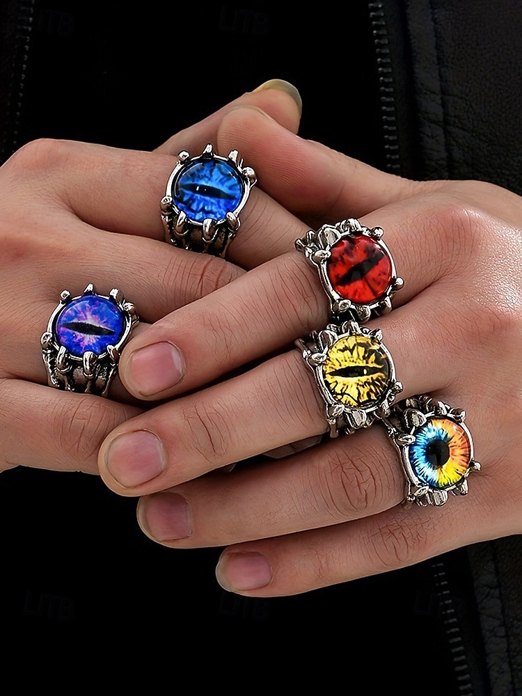 Мужское кольцо из сплава «глаз дракона» на Хэллоуин, регулируемое украшение в стиле готического панка в виде глаза монстра для косплея, вечеринок и фестивалей 2026 - $8.99 –P1