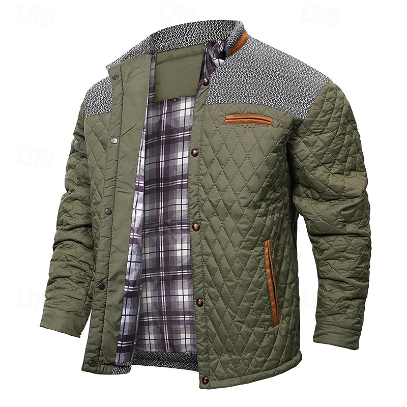 Herr Quiltad jacka Vardaglig jacka Semester Dagligen Håller värmen Lappverk Ficka Höst Vinter Färgblock Mode Klassisk Hög krage Normal Svart Blå Kaki Armégrön Jacka 2025 - $60.99 –P18