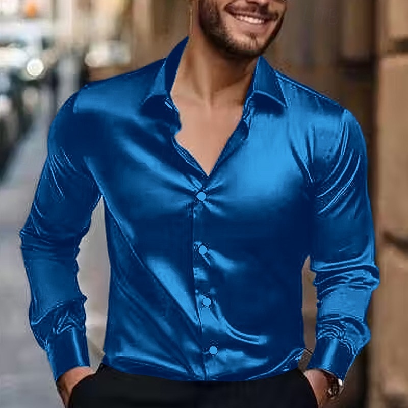 Per uomo Camicia Camicia in raso Camicia elegante Camicia casual Camicia con Bottoni Semplice Formale Matrimonio Nero Blu Viola scuro Manica Lunga Bavero Primavera & Autunno Tutte le stagioni del 2026 a $9.99 –P2