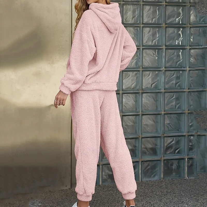 نسائي بدلة رياضية من قطعتين هودي صالة مجموعات بدلات رياضية لون سادة أطقم ملابس رياضية خريف & شتاء أسود أبيض الصالة الرياضية الخارج ركض كم طويل رياضة ألبسة رياضية مرن نسبياً عادي 2026 - $42.99 –P20