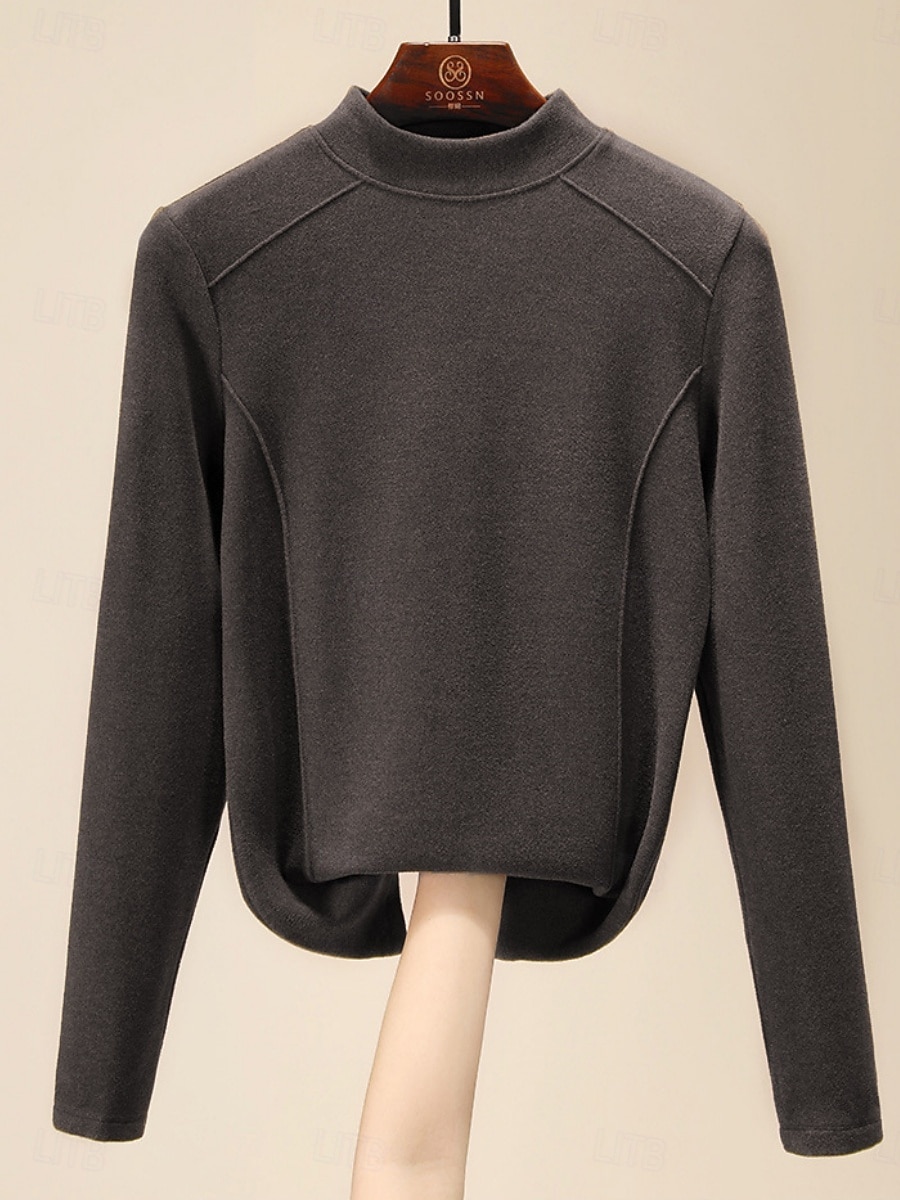 Dame Bluse Helfarge Stilfull Fritid Langermet Mock Neck Vanlige topper Daglig Svart Gul Brun Grønn Mørkegrå Sommer Vår Høst 2025 - $12.99 –P6