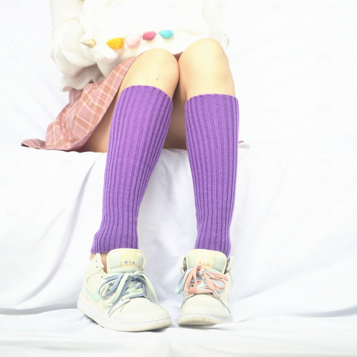 Stickade benvärmare och knästrumpor för kvinnor, höst- och vintermode neon akrylleggings, snygga långa strumpöverdrag, varma stickade plagg i koreansk stil för damer 2026 - $9.99 –P4