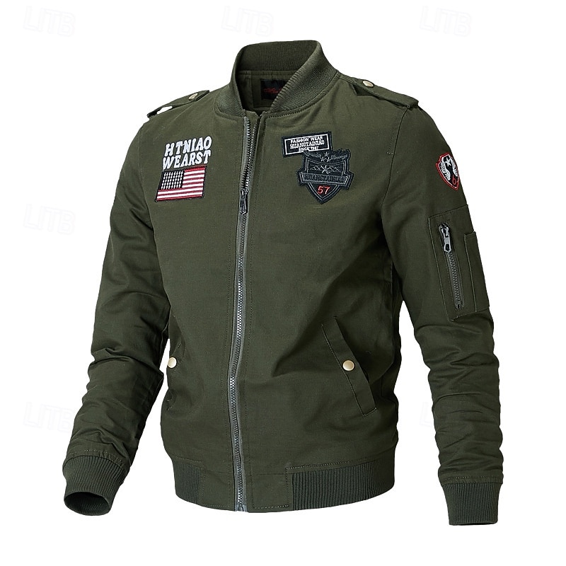 Homme Veste utilitaire Veste Cargo Veste Décontractée Vacances Quotidien Respirant Avec Poches Printemps Automne Drapeau national Mode Classique Col montant Régulier Noir Kaki Vert Véronèse Veste de 2025 ? $38.99 –P10