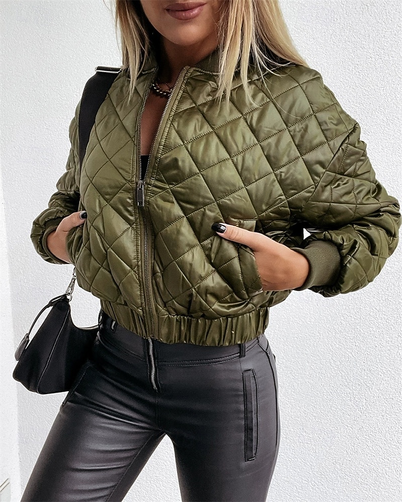 Per donna Giacca imbottita Giacca Casual Caldo Confortevole Cerniera Tasca Moda All'aperto Semplice Uscire Weekend Cerniera Regolare Collo alla coreana Vestibilità regolare Manica Lunga Capispalla del 2025 a $26.99 –P3