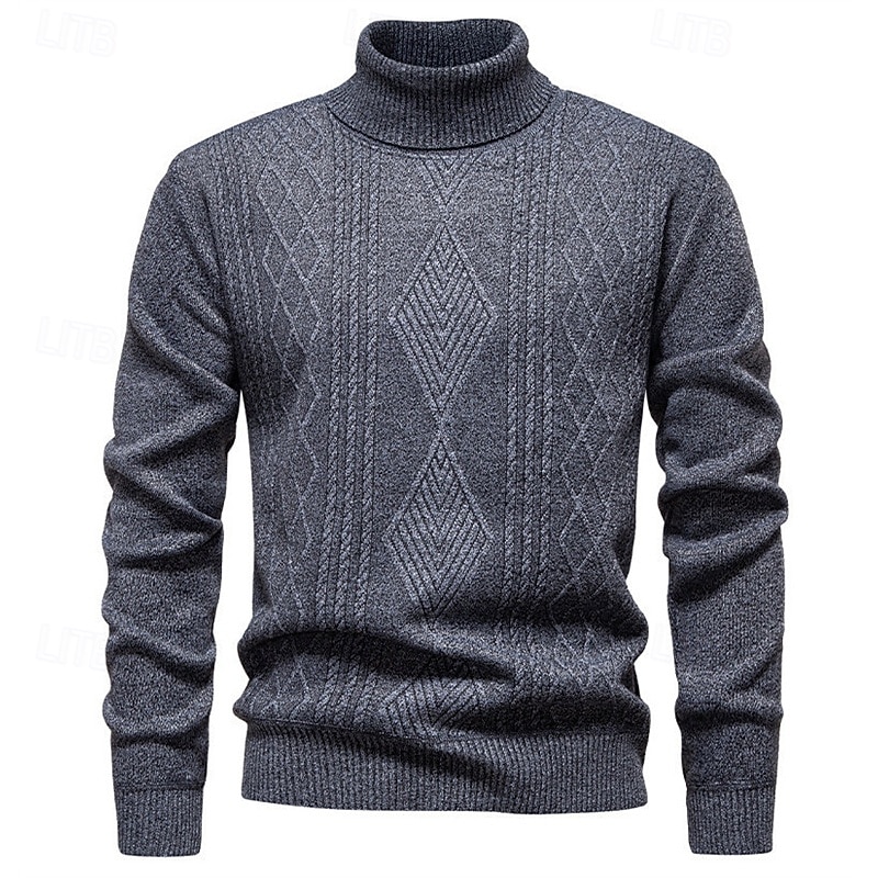 Herren Pullover Strickpullover Gerippt Stricken Normale Oberteile Gestrickt Einfach Rollkragen Mode Basic Urlaub Alltagskleidung Bekleidung Herbst Winter Wein Schwarz S M L 2025 - $17.99 –P7