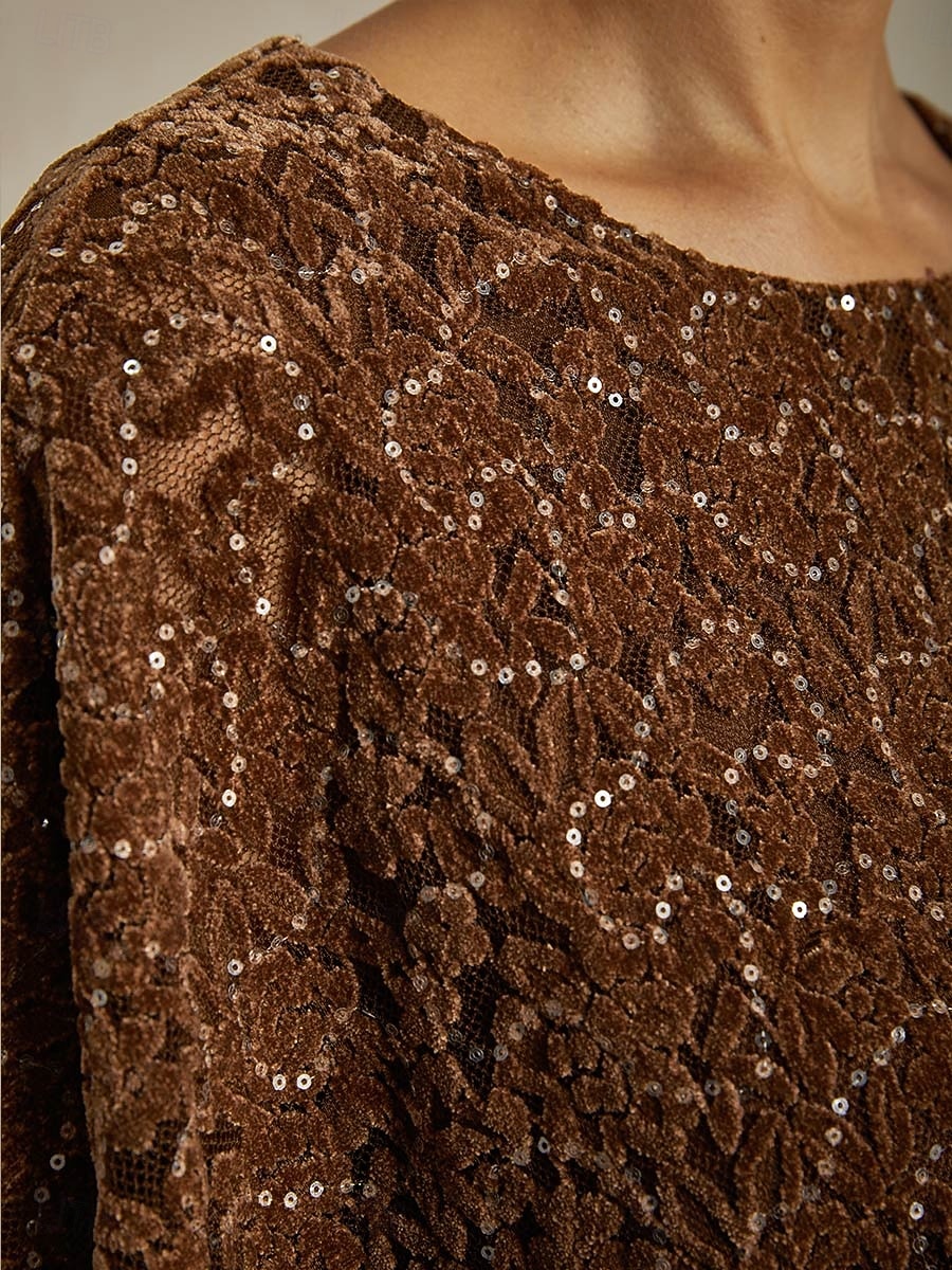 Damskie Bluzka Ponczo Bluzki koronkowe Cekiny Koronka iluzjonistyczna Elegancja Zabytkowe Półgolf Zwykłe topy Wieczorna impreza Gość weselny Stroje na imprezy wieczorowe Brązowy Wiosna Jesień 2026 - $87.99 –P4