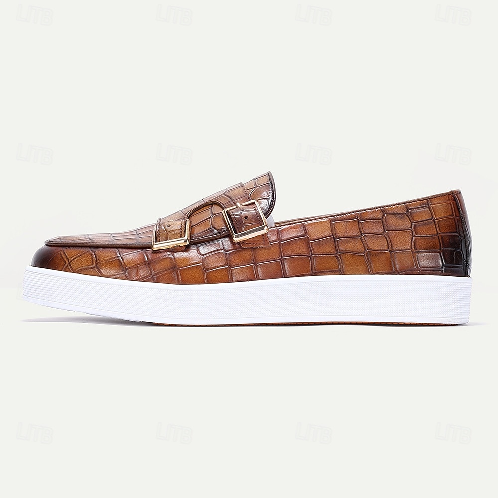 Mocassins en cuir véritable à motif crocodile pour homme avec double boucle – chaussures habillées de luxe à enfiler pour les affaires, les mariages et les occasions formelles de 2025 ? $94.99 –P2
