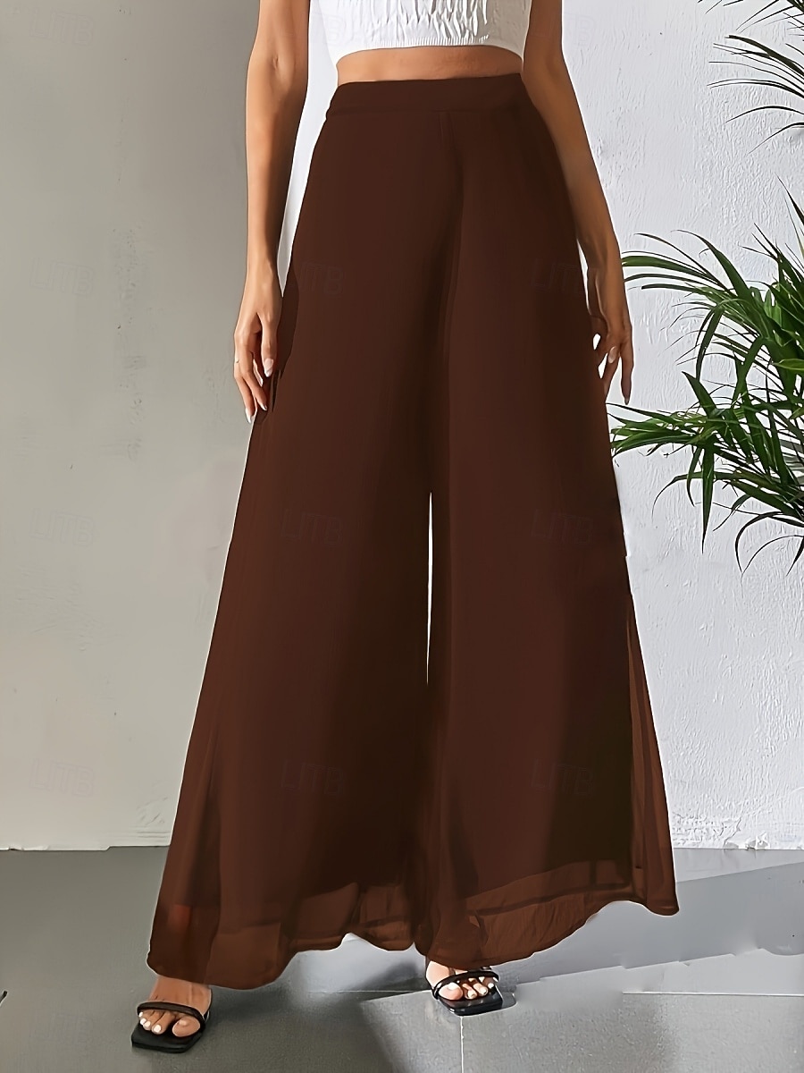 Mulheres Perna larga chinês Moda Roupa de rua Básico Comprimento total Cintura Alta Tecido Cintura elástica Confortável Macio Com Stretch Ao ar livre Rua Casual Marron Escuro Vinho Preto Branco Verão de 2025 por $26.99 –P16