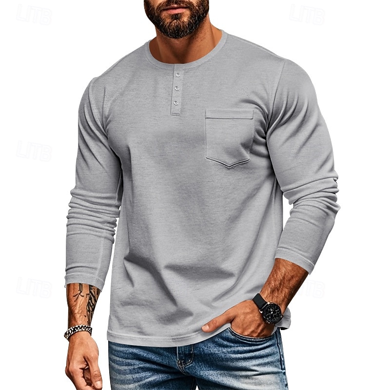Ανδρικά Πουκάμισο Henley Κοντομάνικα Henley Top Μακρυμάνικο Συμπαγές Χρώμα Σκέτο Μοντέρνα Υψηλής Ποιότητας Καθημερινό Τσέπη Κουμπιά Χένλι ΕΞΩΤΕΡΙΚΟΥ ΧΩΡΟΥ Causal Καθημερινά 2026 - $20.99 –P13