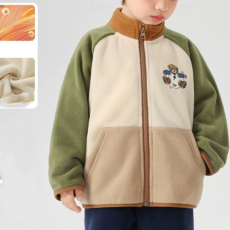 Barn Pojkar Fleece-jacka Friluftsjacka Kappa Ytterkläder Färgblock Långärmad Dragkedja Ficka Komfort Håller värmen Mjukt Täcka Utomhus Mode Dagligen Rodnande Rosa Grön Vår Höst 4 år + 2025 - $32.99 –P1