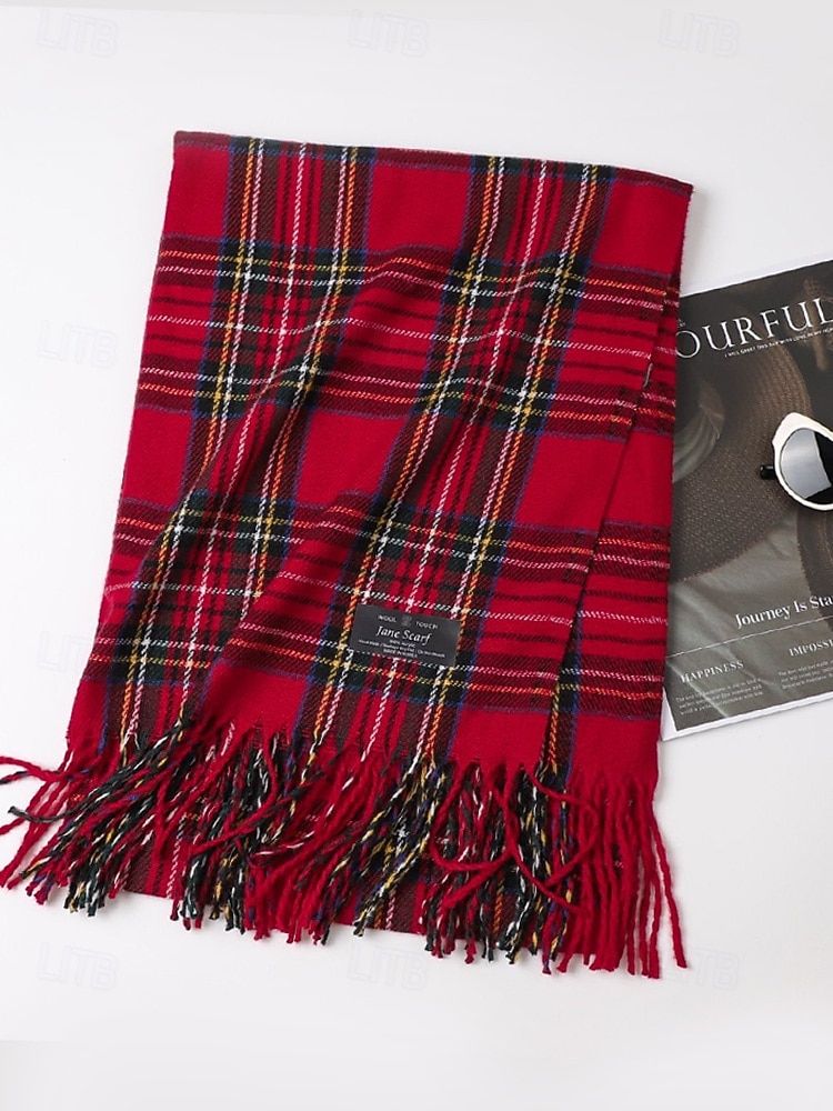 Juleruteskjerf til dame, varmt vinterskjerf med tartan og frynser, koselig motetilbehør til høytidsfester og utendørs bruk 2026 - $18.99 –P9