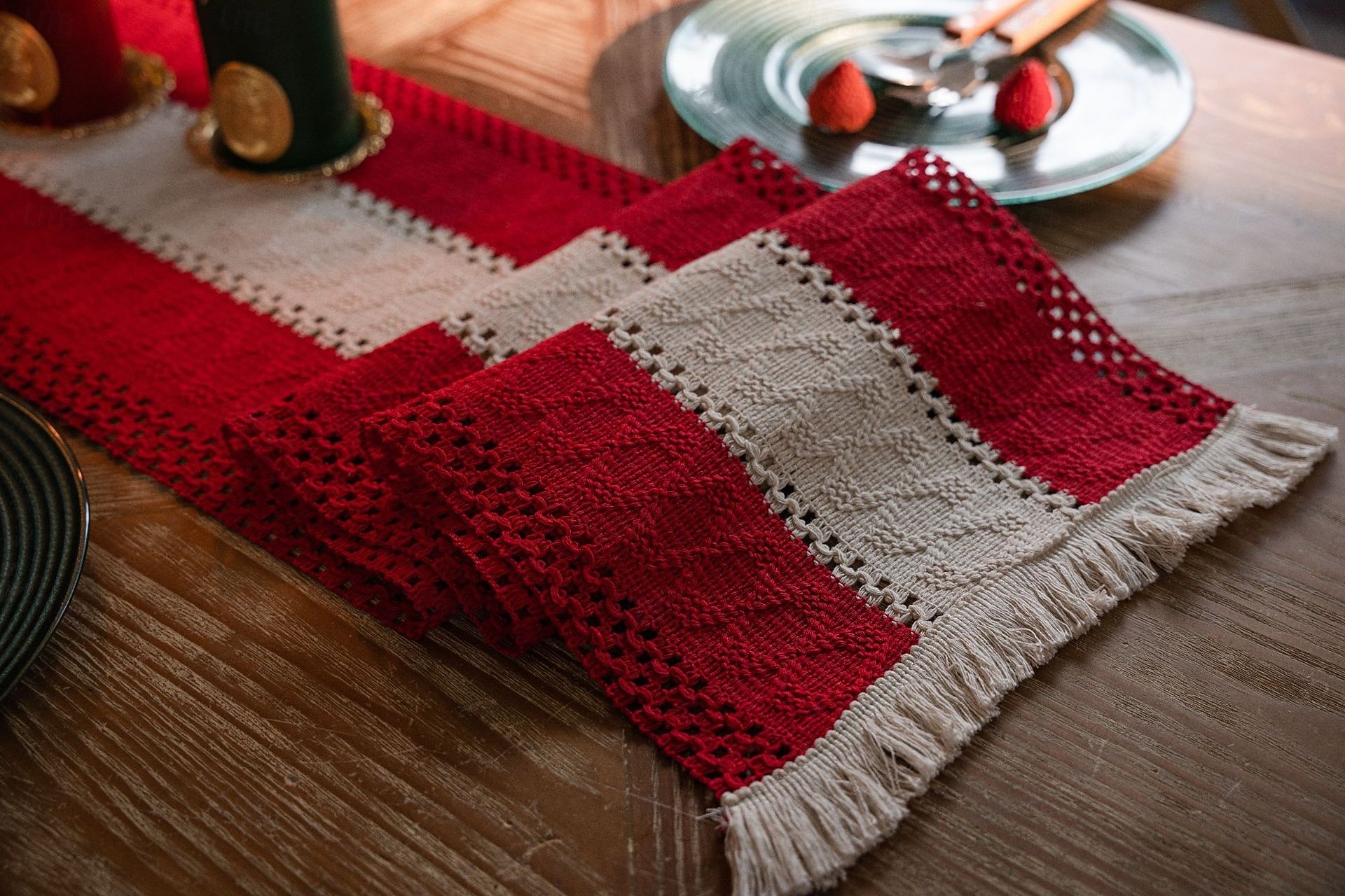 дорожка для стола из хлопка и льна в американском стиле, полосатая двухцветная ткань с кисточками, натуральный материал, праздничное украшение 2026 - $8.49 –P9