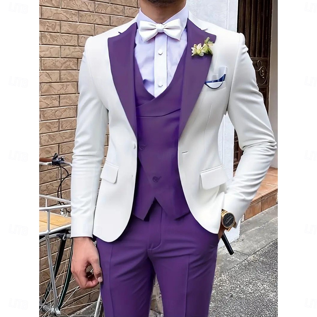 2026年 男性用 パーティースーツ 結婚式 舞台 イエロー ルビーレッド 春、夏、秋、冬 スーツ ノッチドラペル ファッション パッチワーク スリムフィット 3点セット シングルブレスト 一つボタン  コレクション – $120.99 –P1