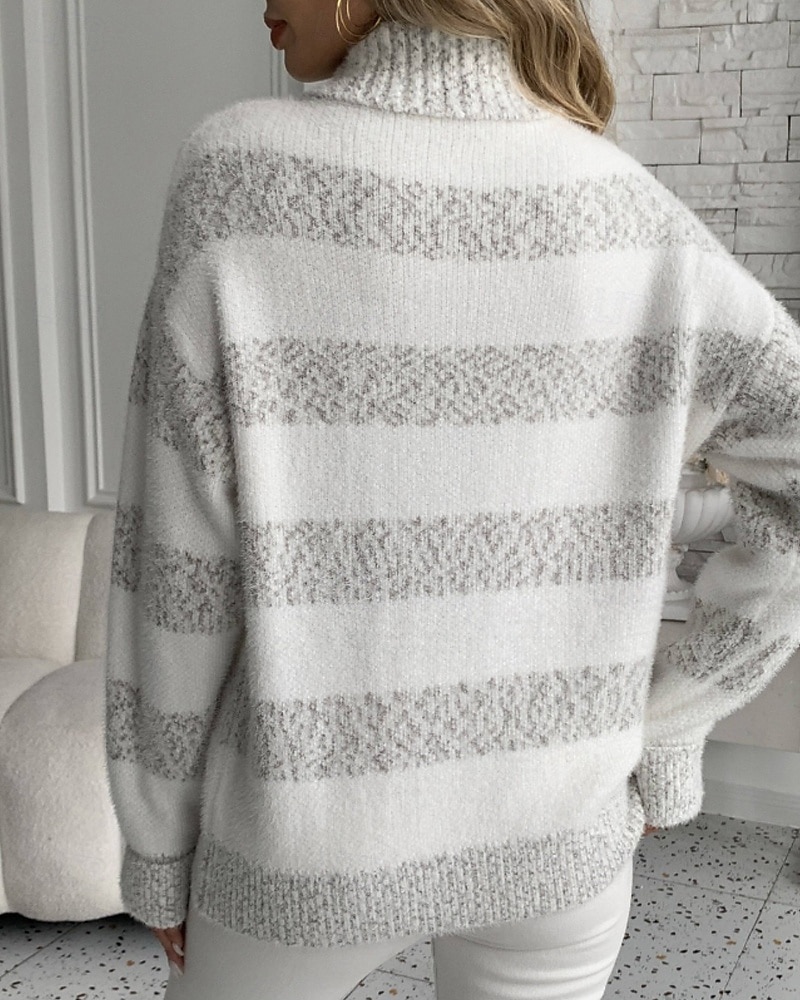 Naisten Neulos Pusero Vapaa-aika Pehmeä Raidoitettu Joustin Poolokaulus Kudottu Pitkähihainen Tavalliset topit Neuloa Päivittäin Pyhäpäivä Viikonloppu Vaalean vihreä Punastuvan vaaleanpunainen Syksy 2025 - $24.99 –P3