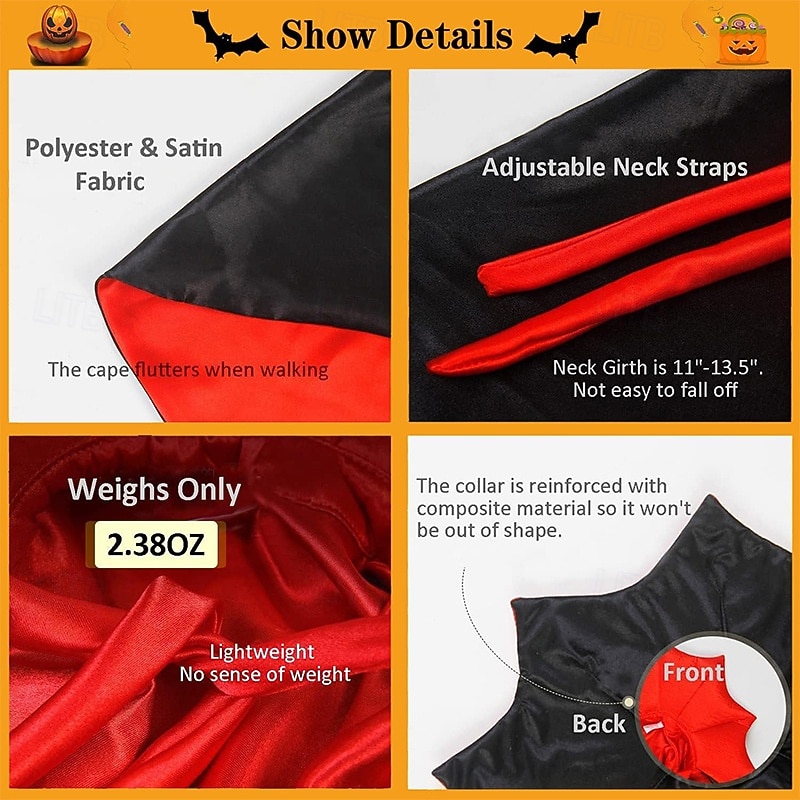 1pc Halloween Pet Cape Costume - Red & Black Vampire Design with ...