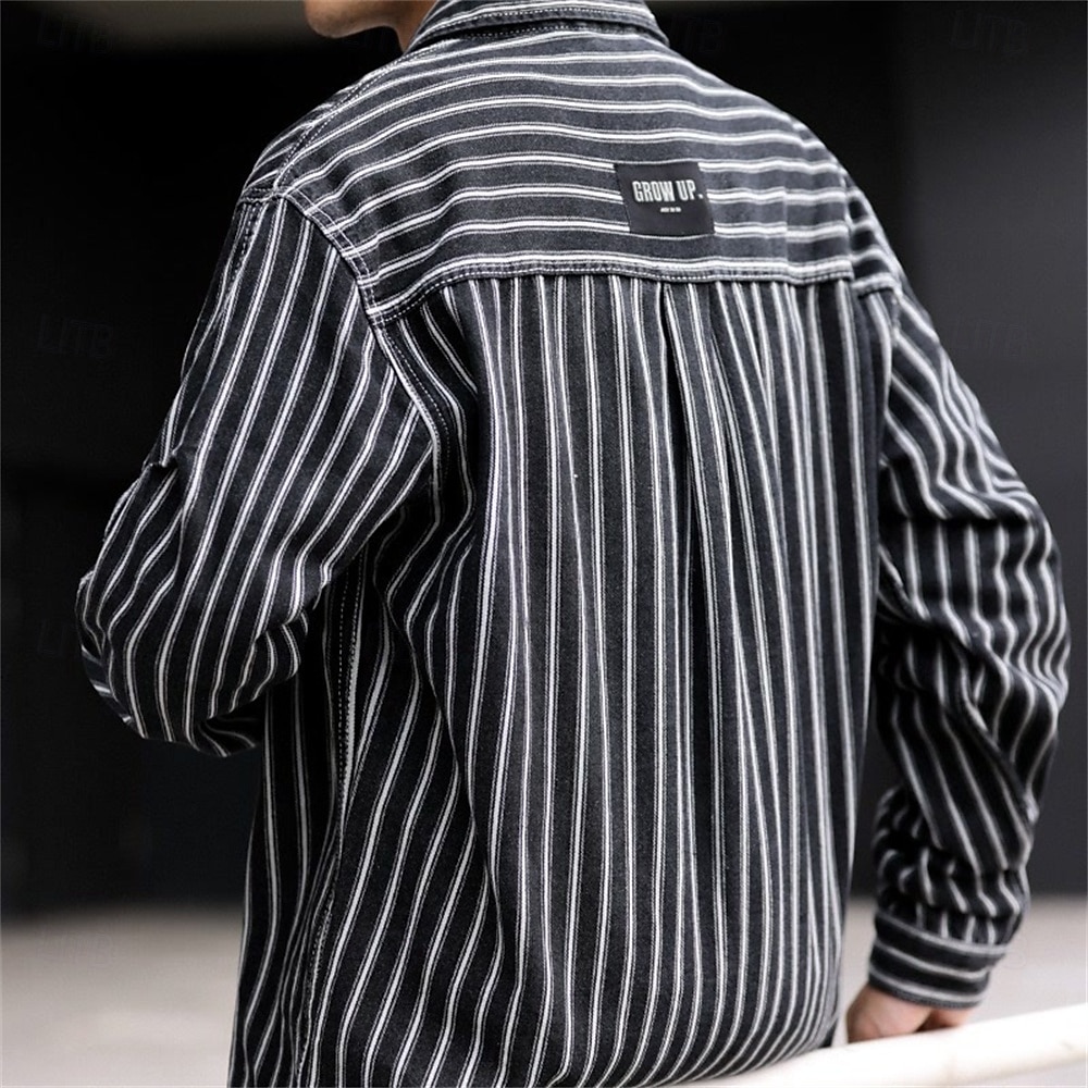 Per uomo Camicia Camicia casual Camicia con Bottoni Camicia di Jeans Nero Blu Manica Lunga A righe Bavero Vacanza Ferie Tasca Abbigliamento Poliestere Moda Casual Confortevole del 2026 a $42.99 –P5