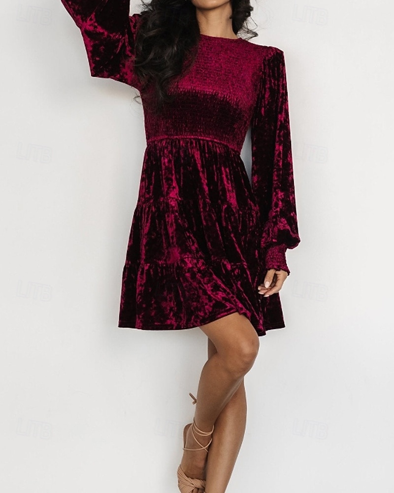 Pentru femei Rochie Mini Rochie de catifea Rochie de Cocktail Rochii Peplum Elegant Modă Modern Petrecere Serată Dată Fit regulat Simplu Manșon Lung Stil Nautic Negru Roșu Vin Verde Militar Maro 2025 - $36.99 –P15