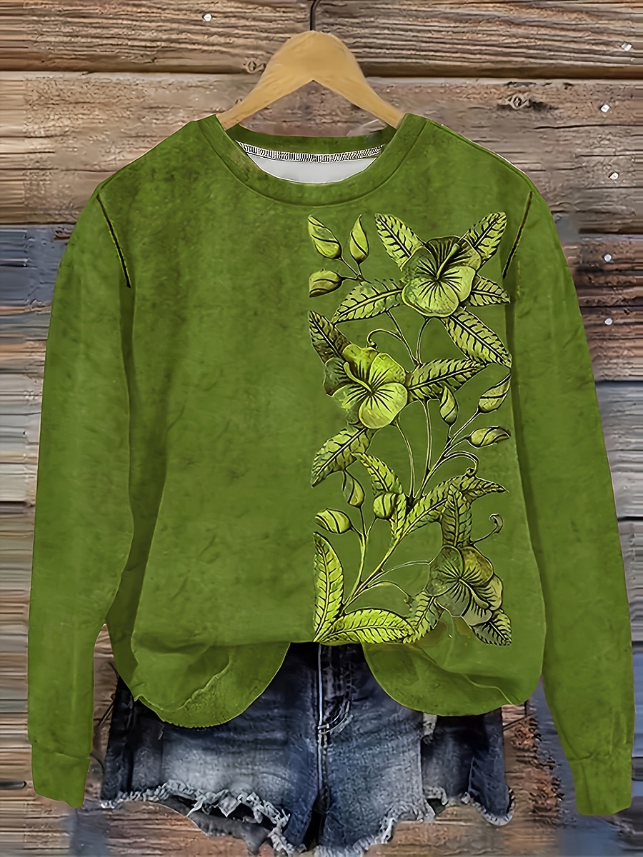 Damen Pullover Sweatshirt Druck Blumen Grafik Mode Lässig Langarm Rundhalsausschnitt Normale Oberteile Straße Alltagskleidung Blau Schwarz Purpur Orange Grün Frühling Herbst Winter 2026 - $29.99 –P8