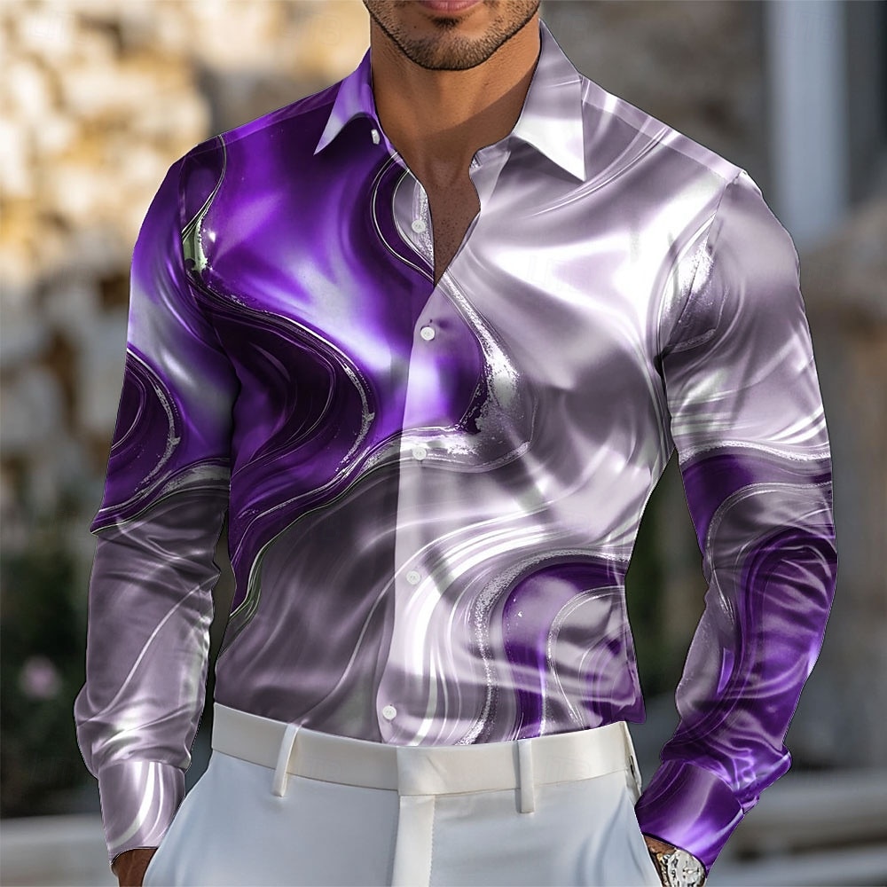 Per uomo Sfumatura Onde Marmo Camicia Camicia in raso Camicia elegante Manica Lunga Moda Casual Vacanza Abbigliamento Quotidiano Estate Primavera Autunno Collo ripiegato Stampa 3D Camicie con bottoni del 2026 a $29.99 –P4