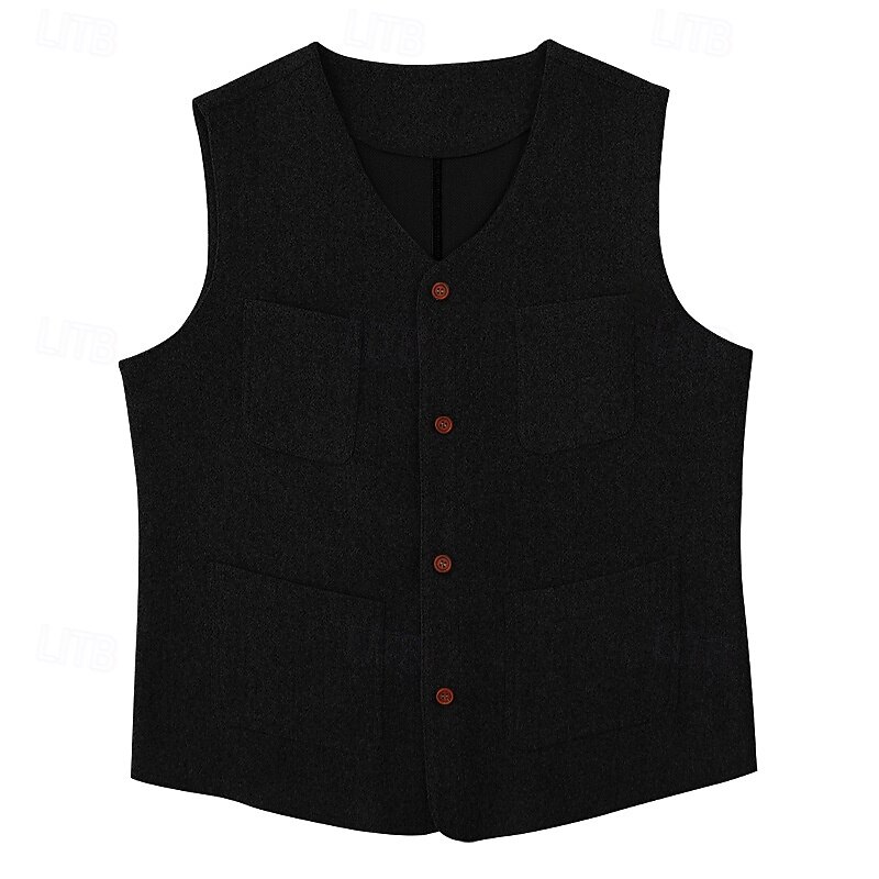 בגדי ריקוד גברים וסט חֲזִיָה Gilet חופשה מפלגה עֵסֶק אופנתי יום יומי אביב סתיו כיס כפתורים פוליאסטר נוח אחיד חזה יחיד כפתור יחיד צווארון V רגיל שחור אפור אֵפוֹד 2025 - $24.99 –P19