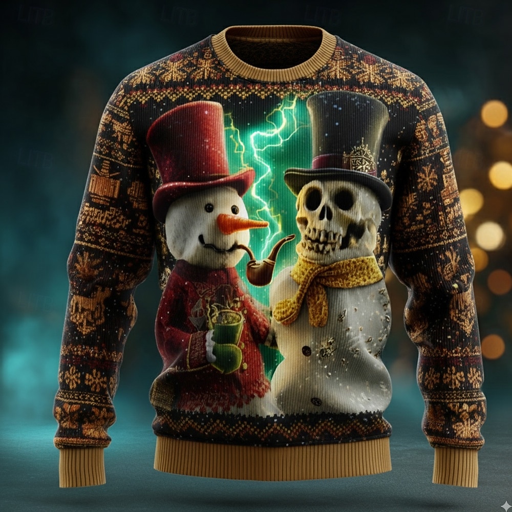 Hässlicher Weihnachtspullover Herren Schneemann Pullover Strickware Rundhalsausschnitt Lässig Urlaub Täglich Festival 3D-Druck warm halten Langarm Frühling Herbst Winter Rote Braun Grün 2025 - $33.99 –P3