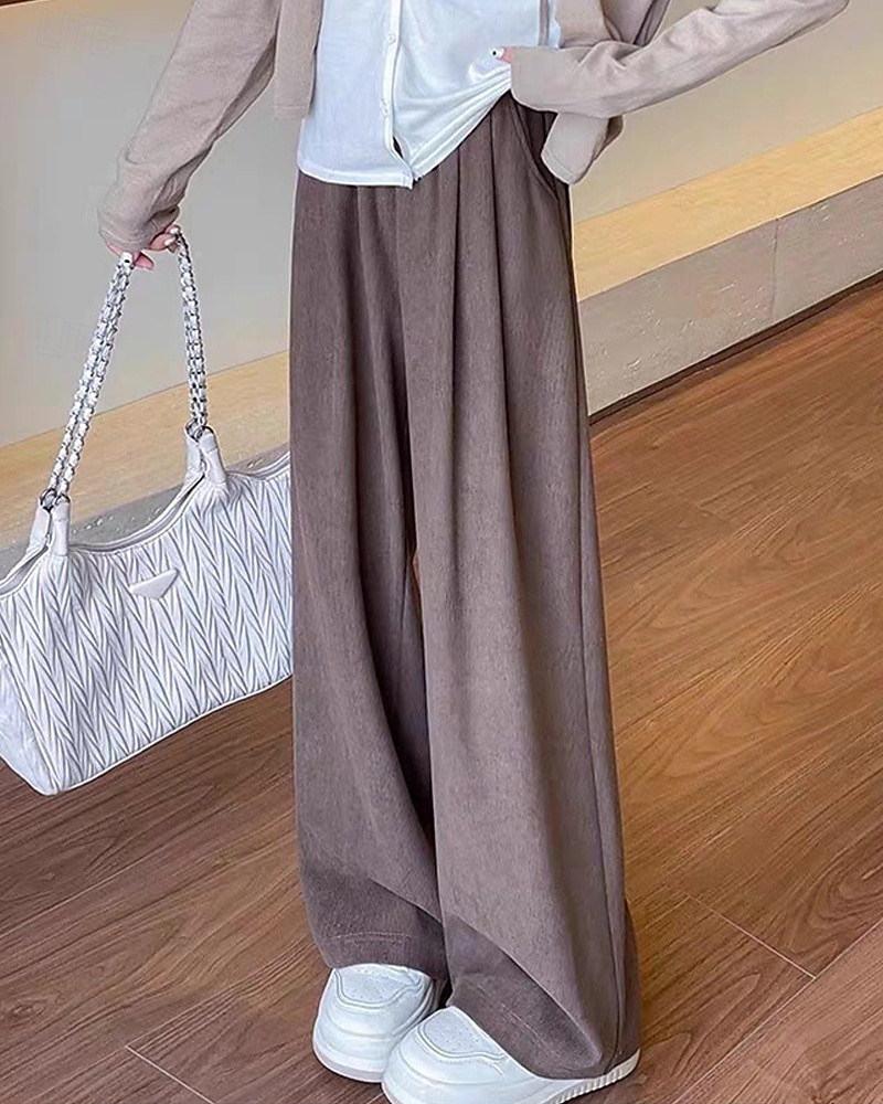 Per donna Pantaloni in Pile Gamba larga Pantaloni Moda Streetwear Lunghezza intera Vita Alta Semplice Elastico in vita Lavorato a maglia Caldo Confortevole Micro-elastico Streetwear Abbigliamento del 2025 a $27.99 –P8