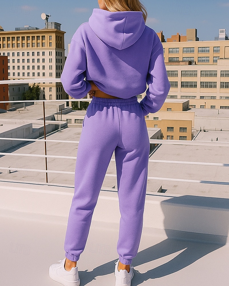 Mujer Chándal de 2 piezas Sudadera con capucha Lounge Conjuntos de chándal Color sólido Trajes de Yoga Otoño Negro Blanco Rutina de ejercicio Al Aire Libre Viaje Alta cintura Ligero Moda Manga Larga 2025 - $32.99 –P2