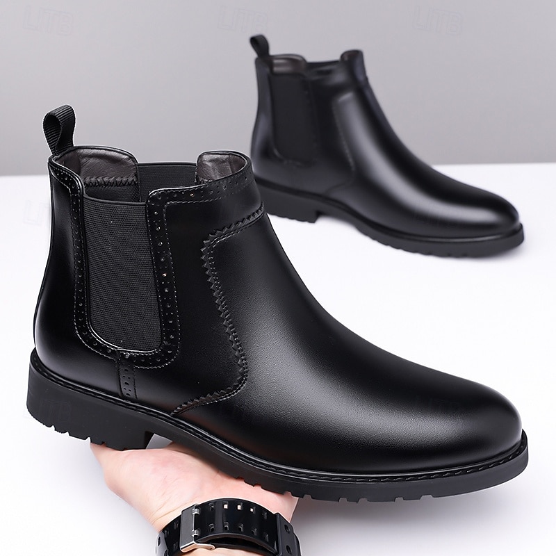 Homme Bottes Rétro Marche ancien Quotidien Cuir PU Confortable Bottes Mi-Mollet Mocassin Brun foncé Noir Printemps Automne de 2025 ? $54.99 –P14