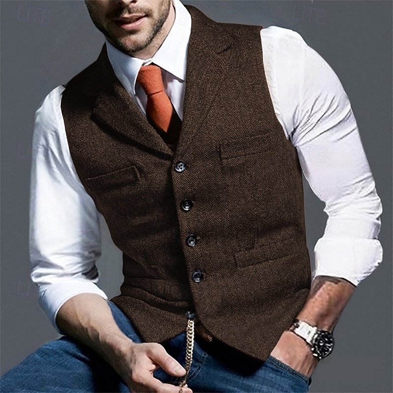 Herren Weste Gilet Urlaub Party Geschäft Mode Lässig Frühling Herbst Tasche Knöpfe Polyester Bequem Einfach Einreihig Ein-Knopf Revers Normale Passform Hellgrünkaffee Schwarz Grün Hellgrau Weste 2025 - $32.99 –P14