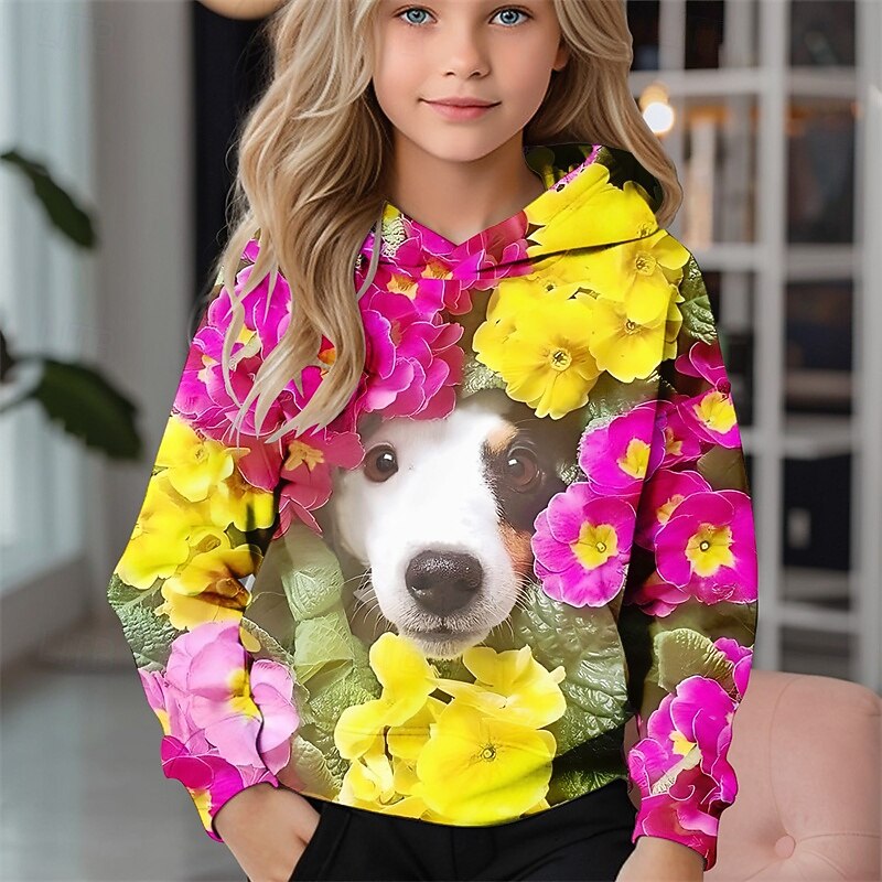 Fille 3D Fleuri Chien Sweat à Capuche manche longue Automne Hiver Mode Adorable Basique Enfants 4-12 ans À capuche Extérieur Occasionnel Quotidien Coupe régulière de 2025 ? $18.99 –P1