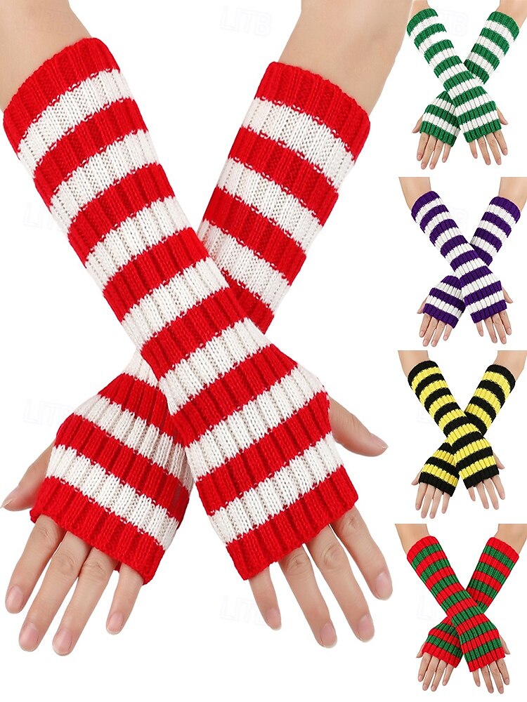 Gants sans doigts à rayures de Noël pour femmes - tricot doux, rayures rouges et blanches, parfaits pour les fêtes de fin d'année et les festivités hivernales de 2025 ? $7.99 –P6