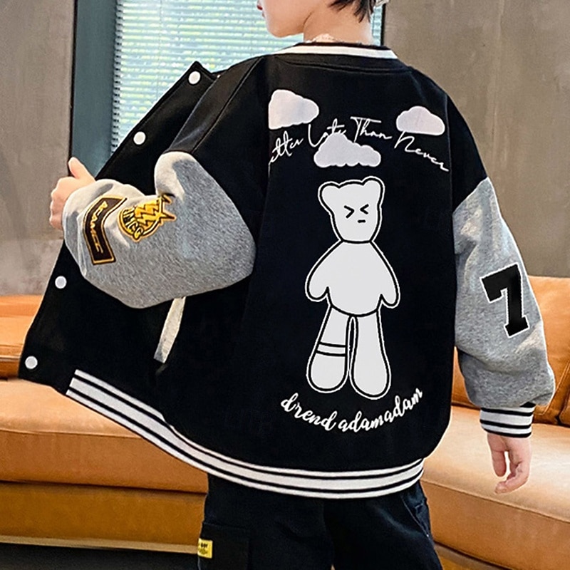Barn Unisex Baseballjackor Ytterkläder Färgblock Långärmad Komfort Knappar Mjukt Täcka Utomhus Bomull Mode Dagligen Svart Vår Höst 4 år + 2025 - $20.99 –P1