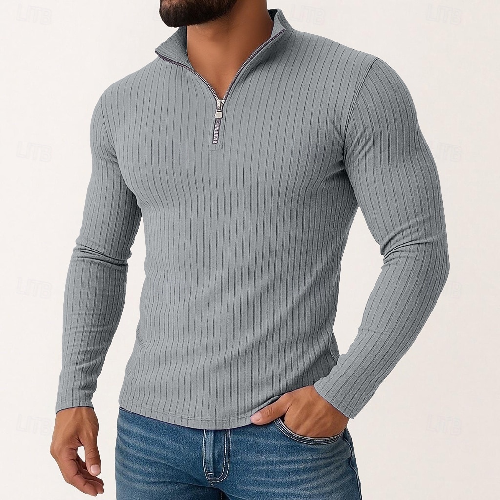 Per uomo Maglietta Maglietta con Zip a Quarti Maglietta a Maglia a Coste Manica Lunga Zip a un quarto Primavera Autunno Inverno Semplice Striscia di Fossa Moda Designer Essenziale Lavoro a maglia del 2025 a $21.99 –P5