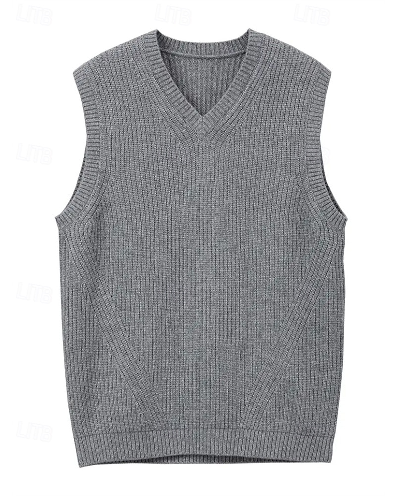 Men's Sweater Vest Dress Sweater Pullover Sweater Jumper Vest Knit Sweater Ribbed Knit Regular Tops Knitted Plain V Neck Fashion Casual Vacation Daily Wear Clothing Apparel Fall Winter Black Green S 2025 - $22.99 –P3