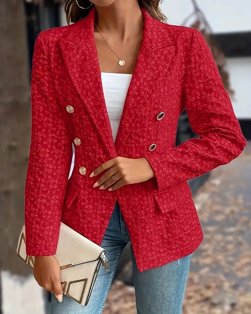Dam Kavaj Bekväm Mönster Elegant Mode Utomhus Blomma Utekväll Ledigt / vardag Helgen Cardigan Normal Kavajslag Normal Långärmad Ytterkläder Svart Rubinrött Blå Vår Höst 2025 - $25.99 –P4