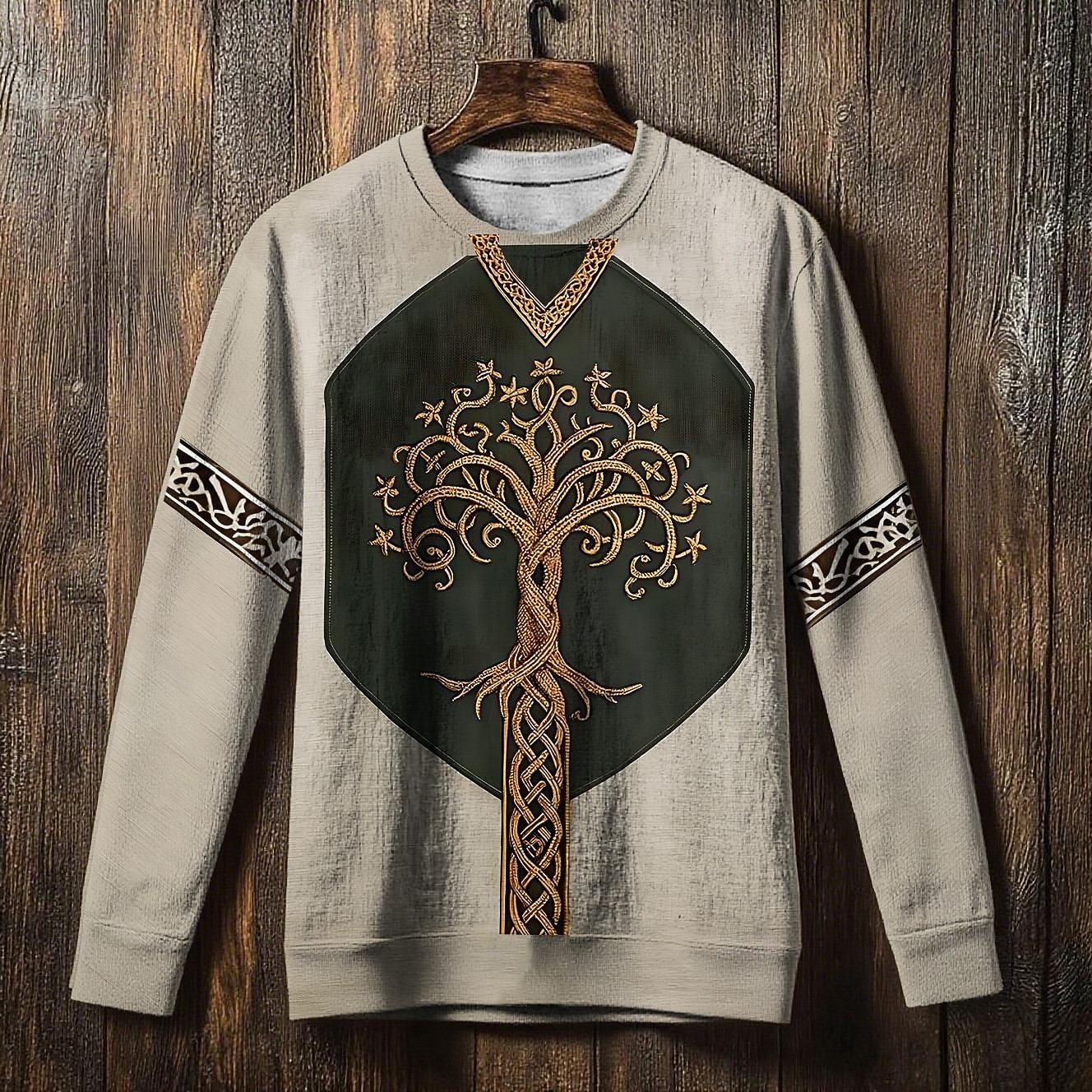 Herren Sweatshirt Blau Khaki Rundhalsausschnitt Baum des Lebens Yggdrasil Keltischer Knoten Druck Lässig Täglich Ferien Vintage Vikinger Herbst Winter Bekleidung Kapuzenpullover Sweatshirts 2025 - $27.99 –P2