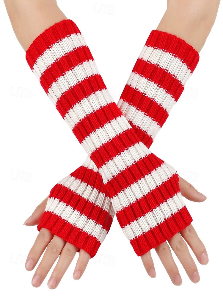 Gants sans doigts à rayures de Noël pour femmes - tricot doux, rayures rouges et blanches, parfaits pour les fêtes de fin d'année et les festivités hivernales de 2025 ? $7.99 –P4