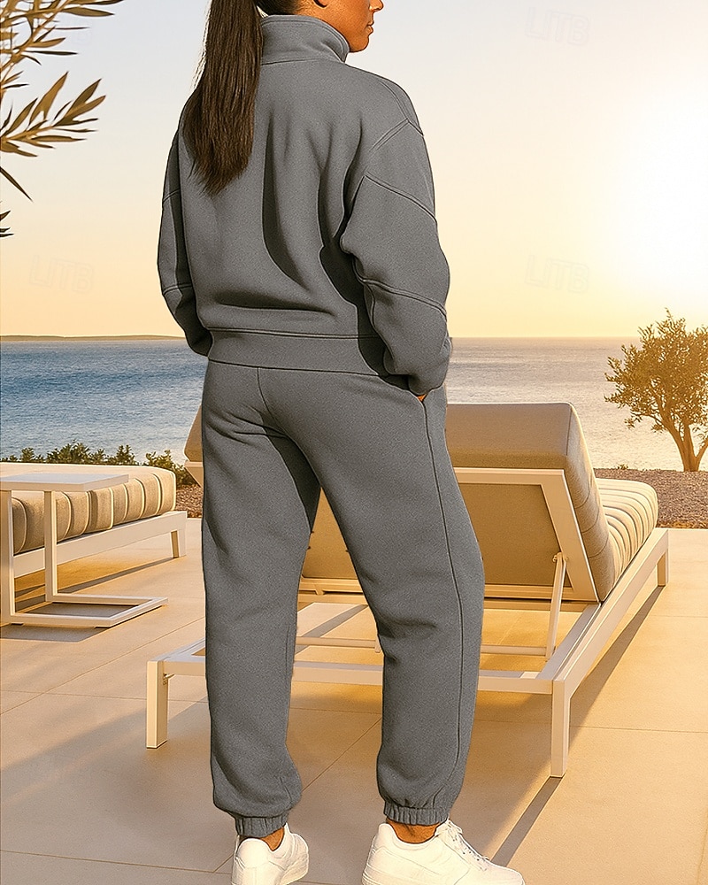 Per donna Tuta da 2 pezzi Set di tute da ginnastica Abbigliamento sportivo Con zip Baggy Tinta unita Completo Abbigliamento Autunno Nero Beige Corsa Lavoro All'aperto Leggero Di tendenza Manica Lunga del 2026 a $37.99 –P2