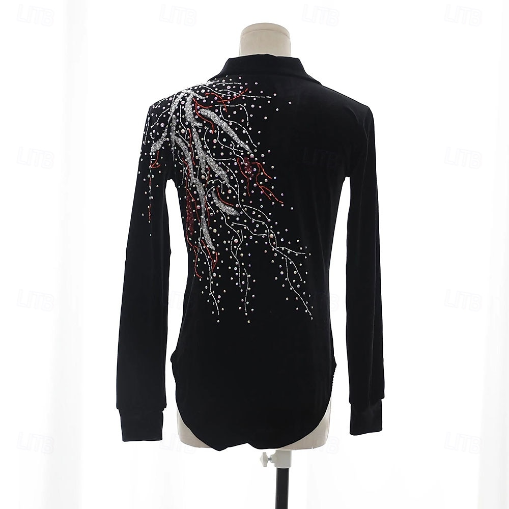 Top de patinaje artístico Hombre Chico Patinaje Sobre Hielo Tops Negro Retazos Licra Alta elasticidad Entrenamiento Competición Ropa de Patinaje Clásico Cristal / Strass Manga Larga Patinaje sobre 2026 - $338.09 –P2