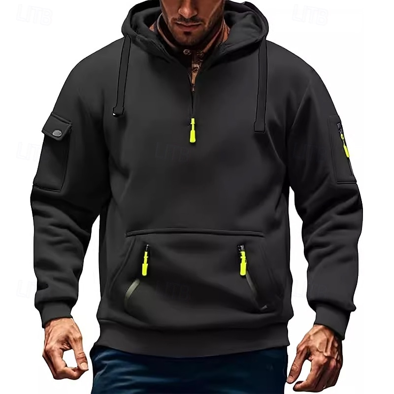 Per uomo Felpa con cappuccio Felpa con cappuccio e zip corta Felpa con cappuccio tattica Nero Borgogna Blu marino Cachi Grigio chiaro Con Cappuccio Semplice Cerniera Sport & Outdoor Casuale Quotidiano del 2025 a $27.99 –P5