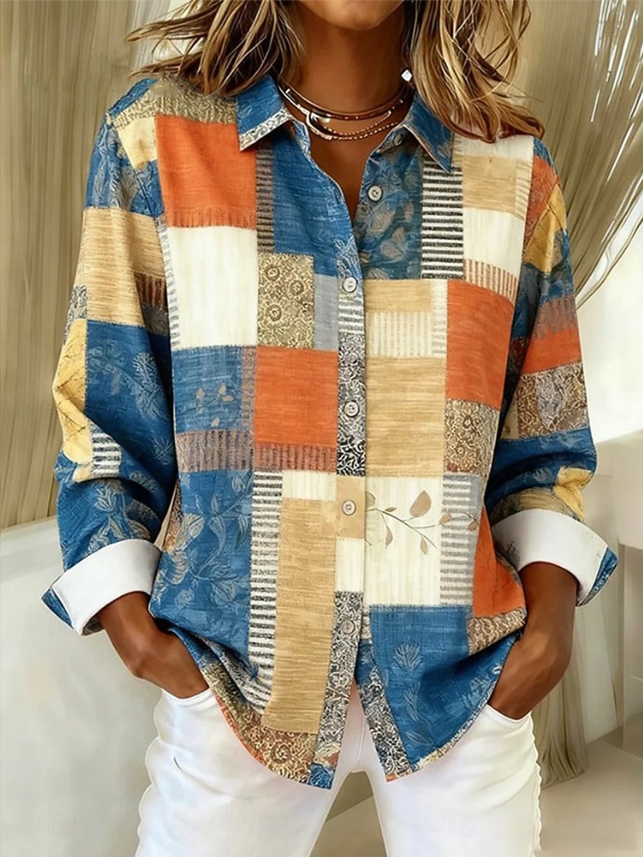 Naisten Paita Pusero Tilkkutäkki Napit Painettu Kuvitettu Geometrinen Skottiruutukuvio Vapaa-aika Pitkähihainen Paitapuserokaula-aukko Tavalliset topit Päivittäin Sininen Keltainen Rubiini Oranssi 2026 - $32.99 –P1