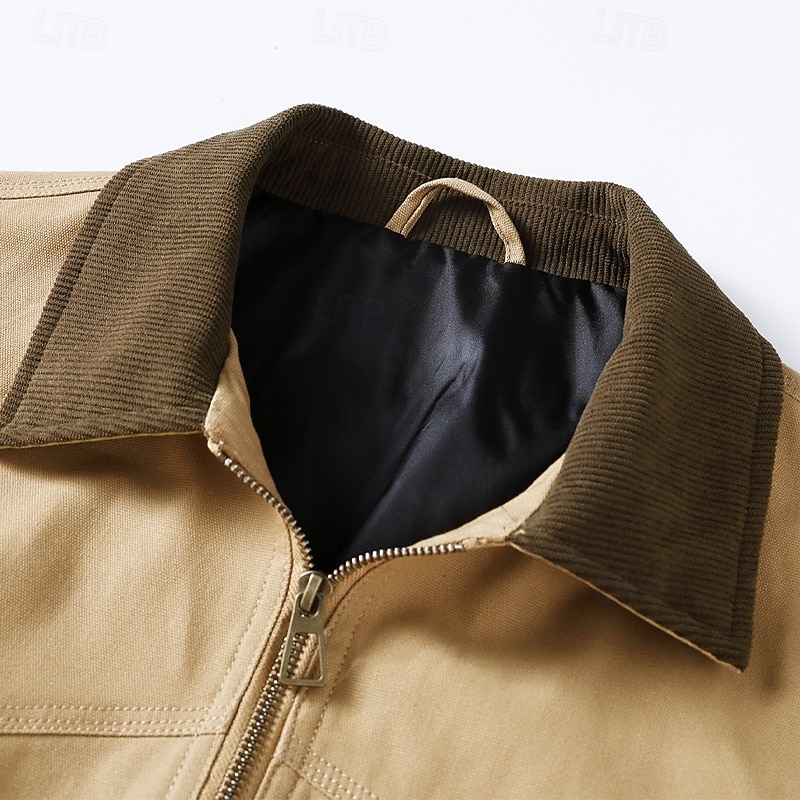 Homens Jaqueta Carga Jaqueta casual Férias Diário Respirável Bolsos Outono Inverno Tecido Moda Clássico Lapela Padrão Preto Marron cáqui Casaco de 2025 por $51.99 –P8