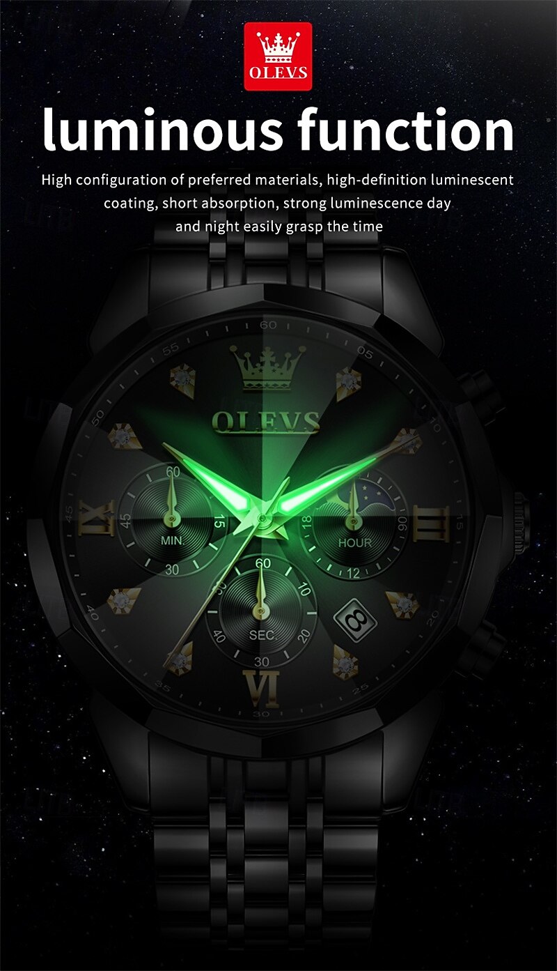 The New Olevs Men'S Business Watch With Luminous Calendar Small Three-Hand Moon Phase Display Multi-Functional Quartz Watch Waterproof Casual And Fashionable Men'S Sports Wristwatch 2025 - $34.99 –P10