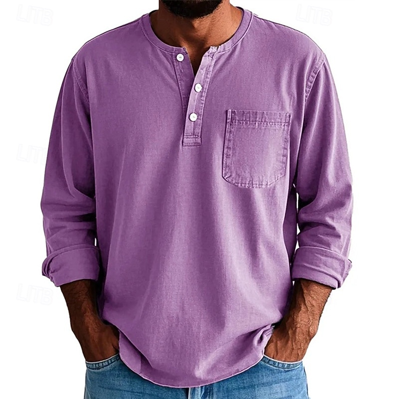 Pánské Tričko Tričko Henley Trička Tričko Top Dlouhý rukáv Henley Jaro Podzim Bez vzoru Módní Designové Základní Kapsy Dovolená ulice Jdeme ven Fialová Černá Žlutá Top tričko pro muže 2025 - $28.99 –P9