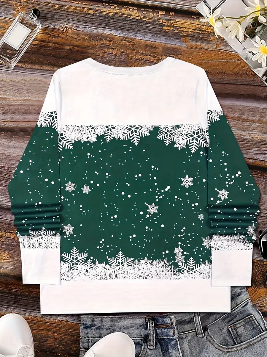 Noël Femmes T-shirt Graphique Bonhomme de neige ancien Élégant Classique manche longue Col en V Hauts Réguliers Quotidien Imprimé Vert Printemps Automne Hiver de 2025 ? $26.99 –P3